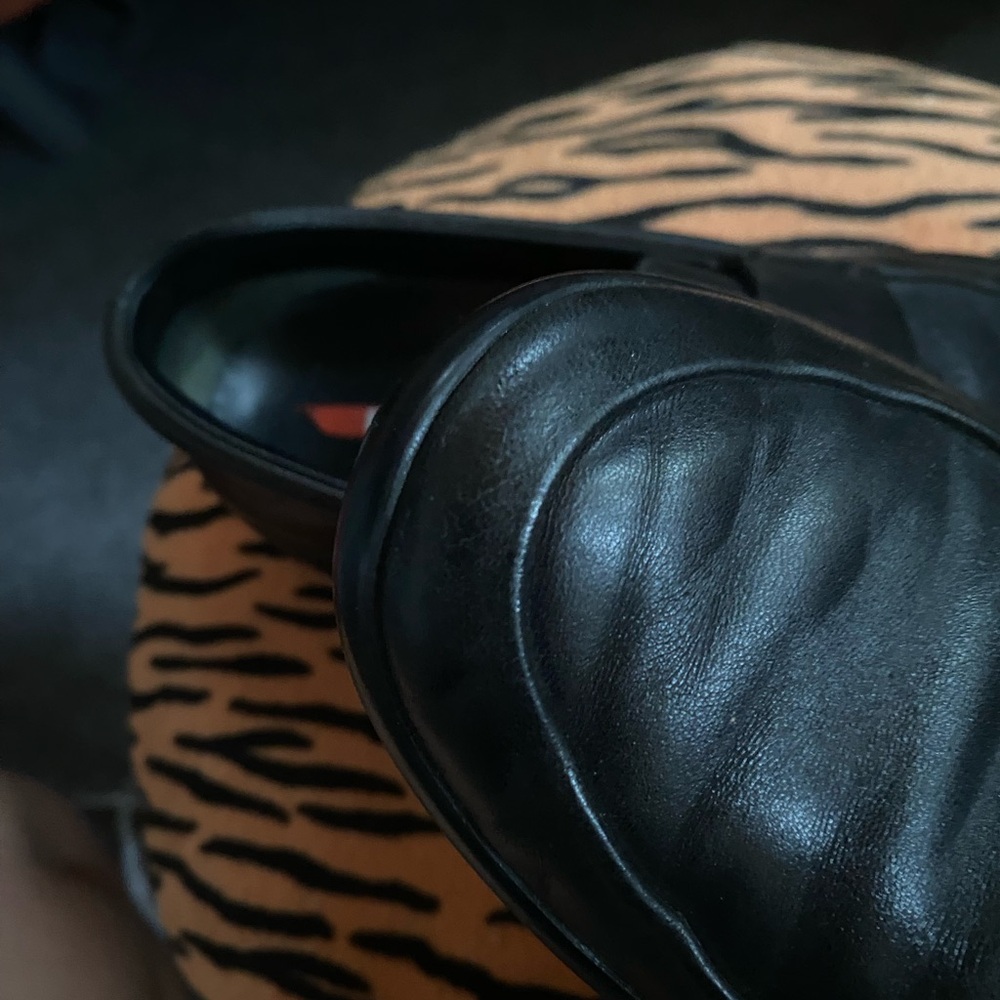 Y2k vintage PRADA linea rossa Black Leather Penny Loafers with metal logo - Picture 8 of 10